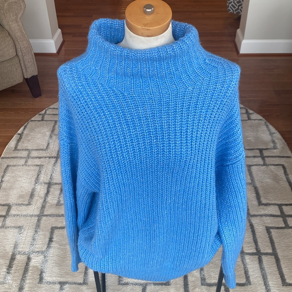 Alfani Cozy Shine Ribbed Mock-Neck Sweater Blue large NWT (Macy’s return tag)